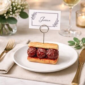 Meatball Sub Place Card Holder, Food Label Sign, Photo Holder | Handmade Clay